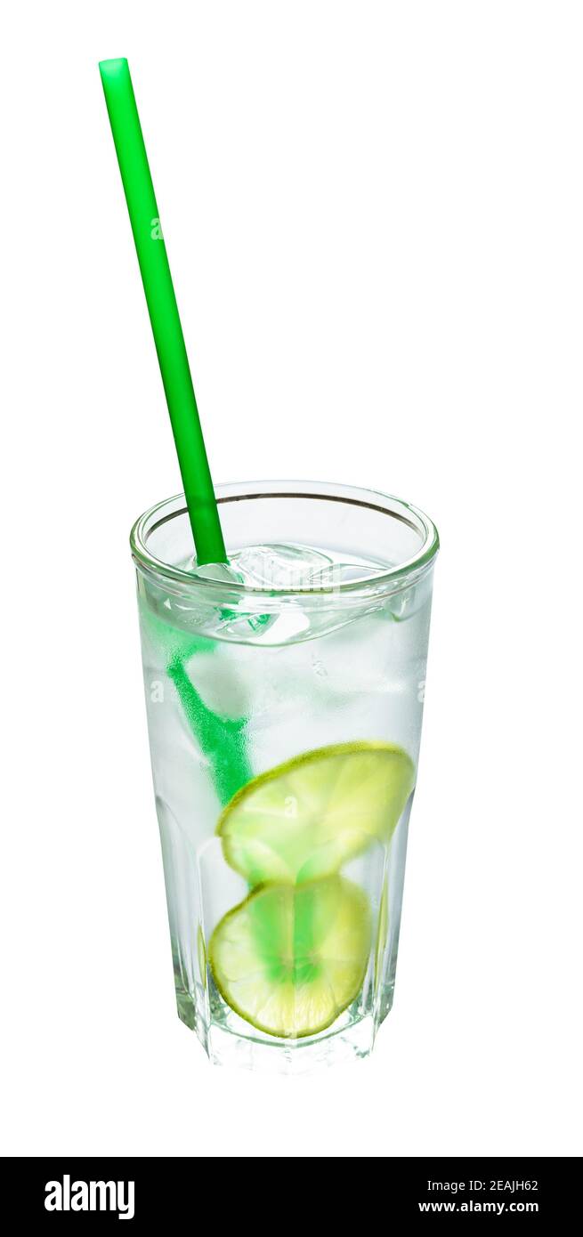 highball glass with prepared gin tonic cocktail Stock Photo