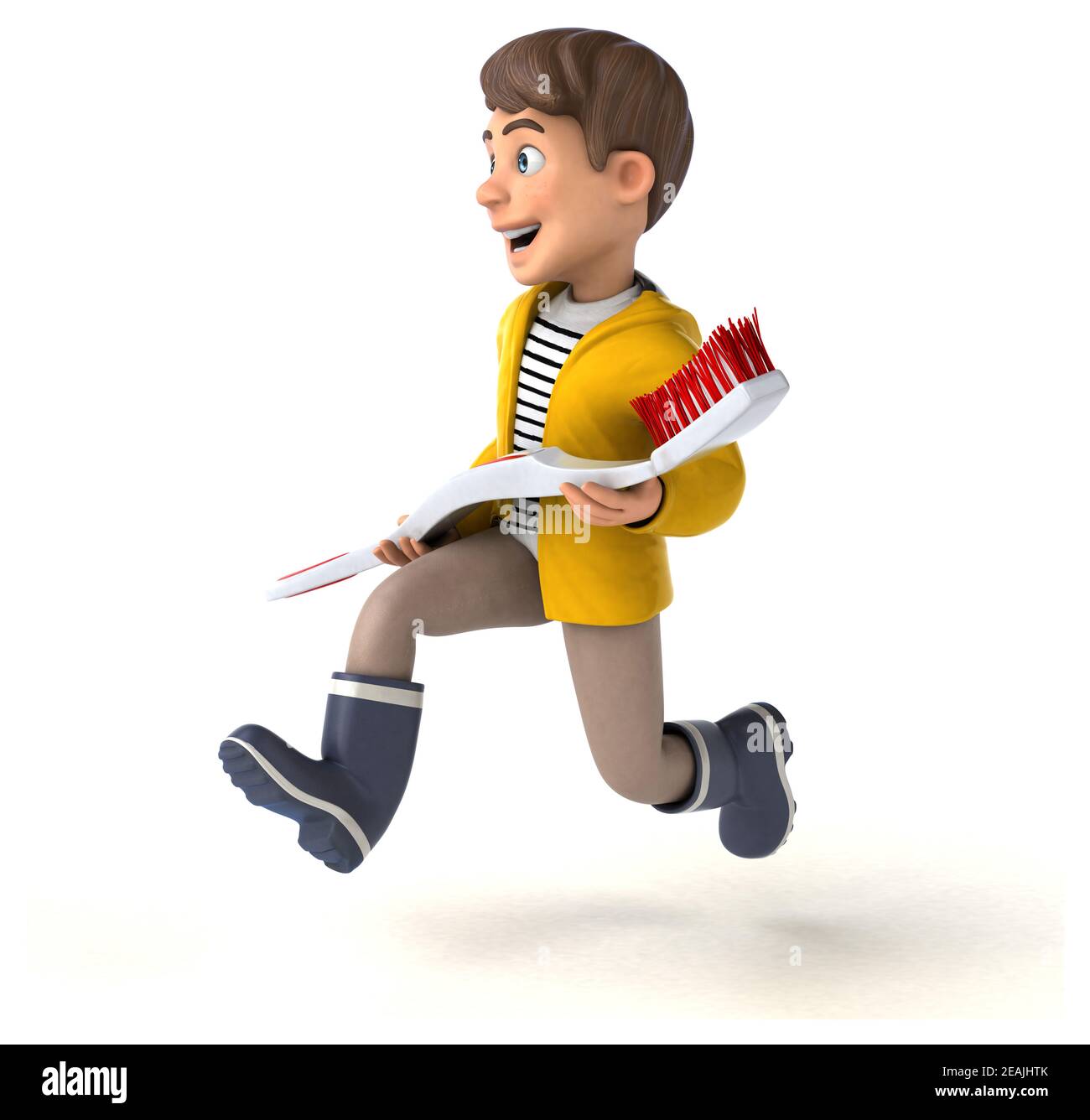 Fun 3D Illustration of a cartoon kid with rain gear Stock Photo - Alamy