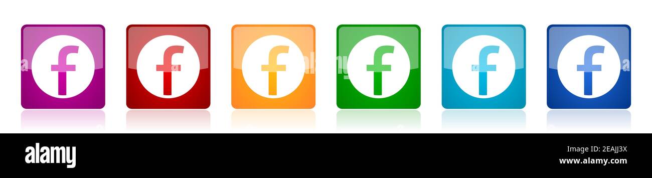 F letter logo icon set, square glossy vector buttons in 6 colors ...