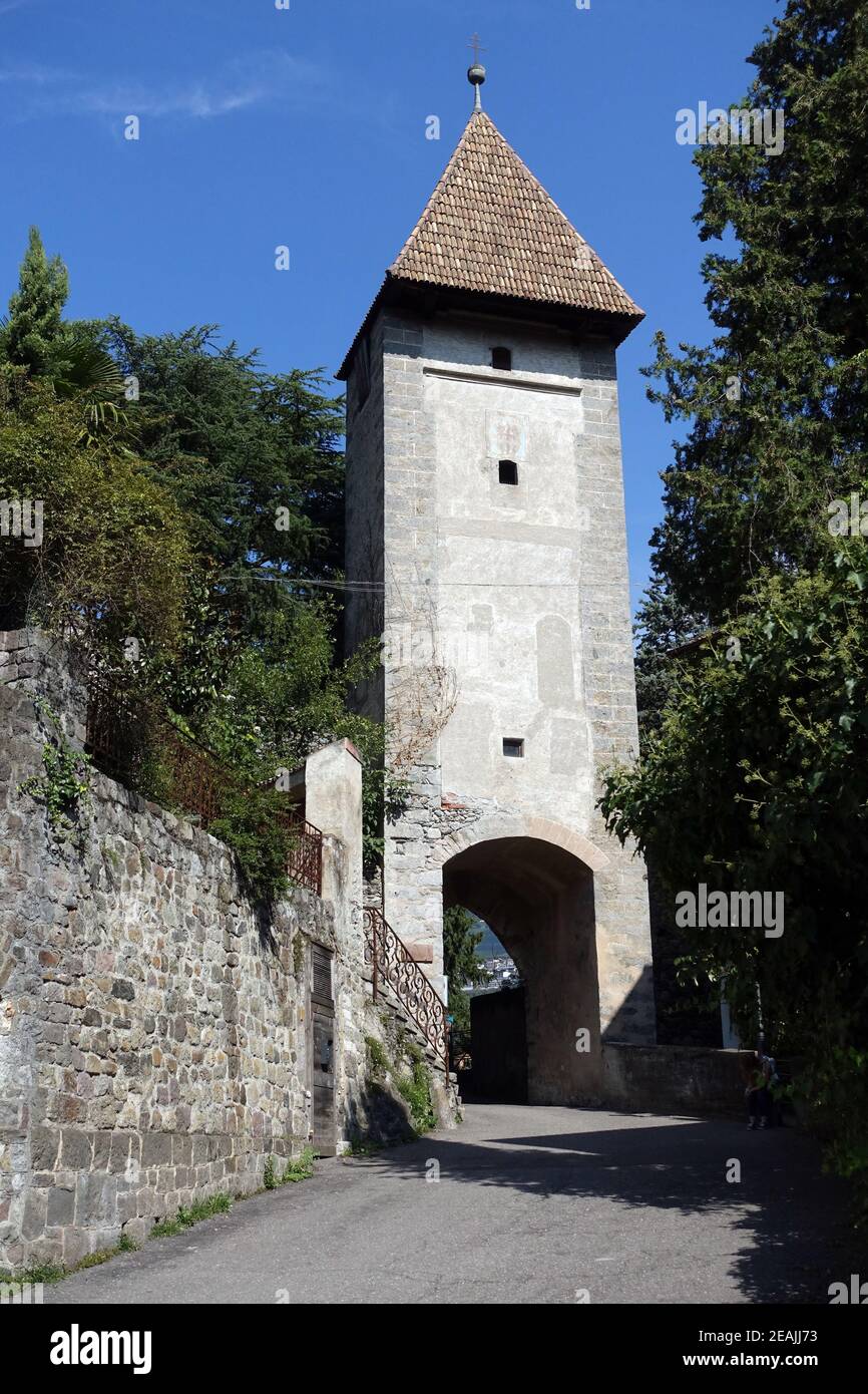 Passeier Gate, historical city gate, Merano, South Tyrol, Italy Stock Photo