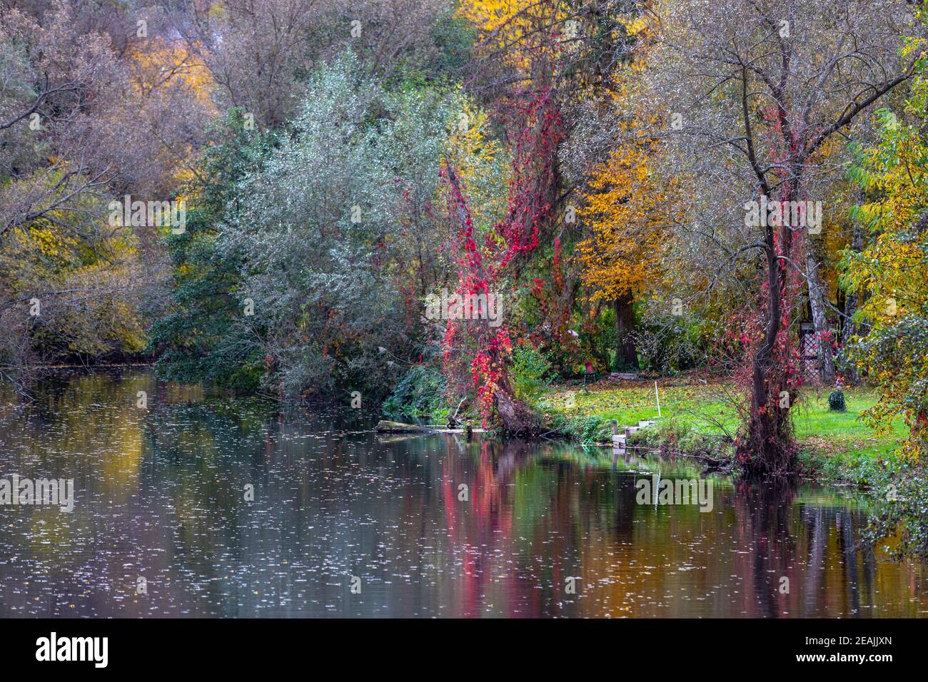 River Glan surrounded with multi colored trees Stock Photo