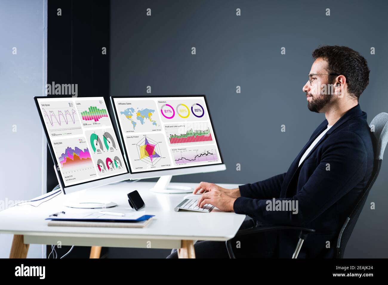 KPI Business Analytics Data Dashboard. Analyst Stock Photo