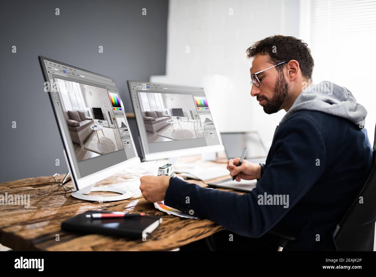 Designer Editing Photos Stock Photo Alamy
