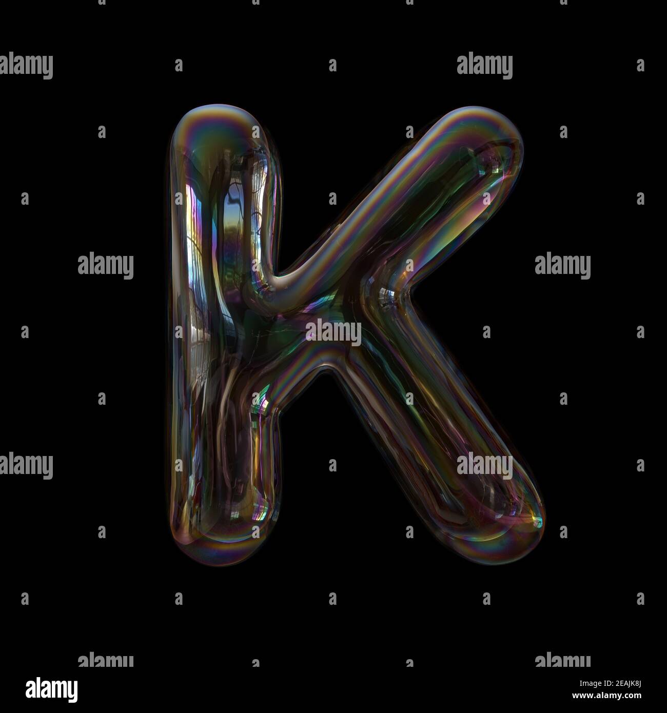 Soap bubble letter K Uppercase 3d transparent font childhood