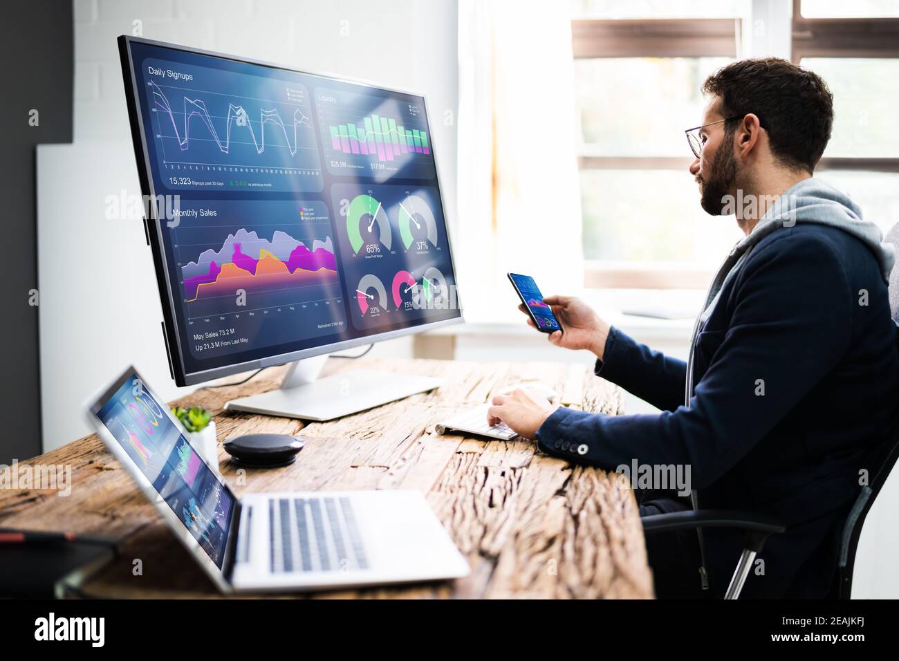 KPI Business Analytics Data Dashboard. Analyst Stock Photo