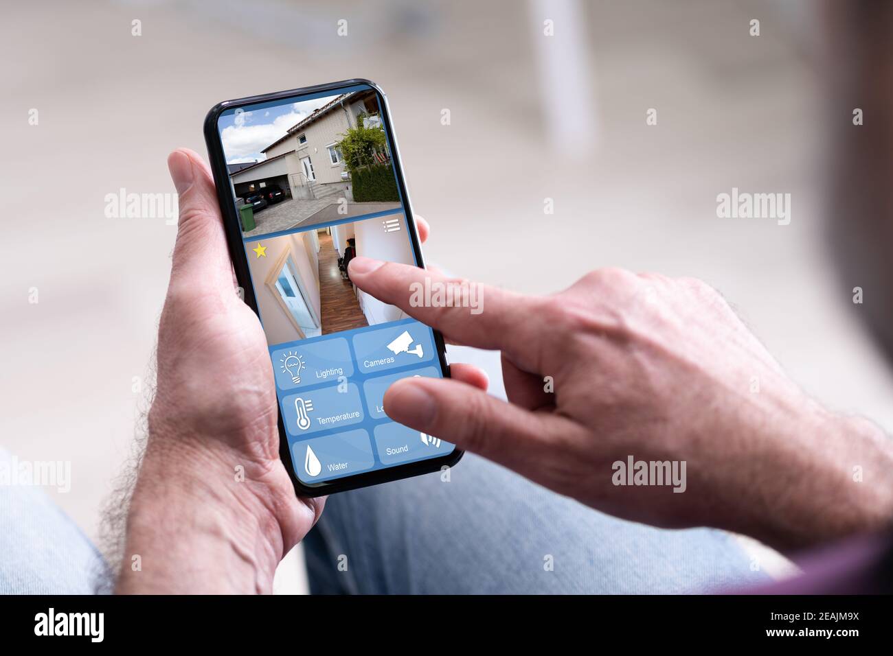 Smart Home CCTV Security On Mobile Phone Stock Photo