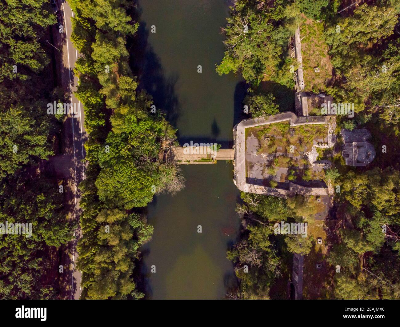 Aerial directly above view of fort Ertbrand in Kapellen, Antwerp, Belgium Stock Photo