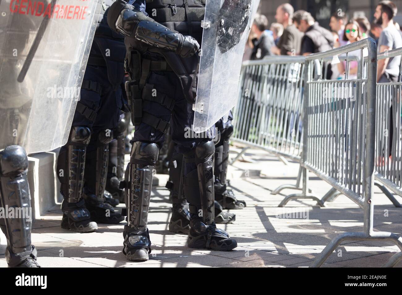 Riot police on duty during protest Stock Photo