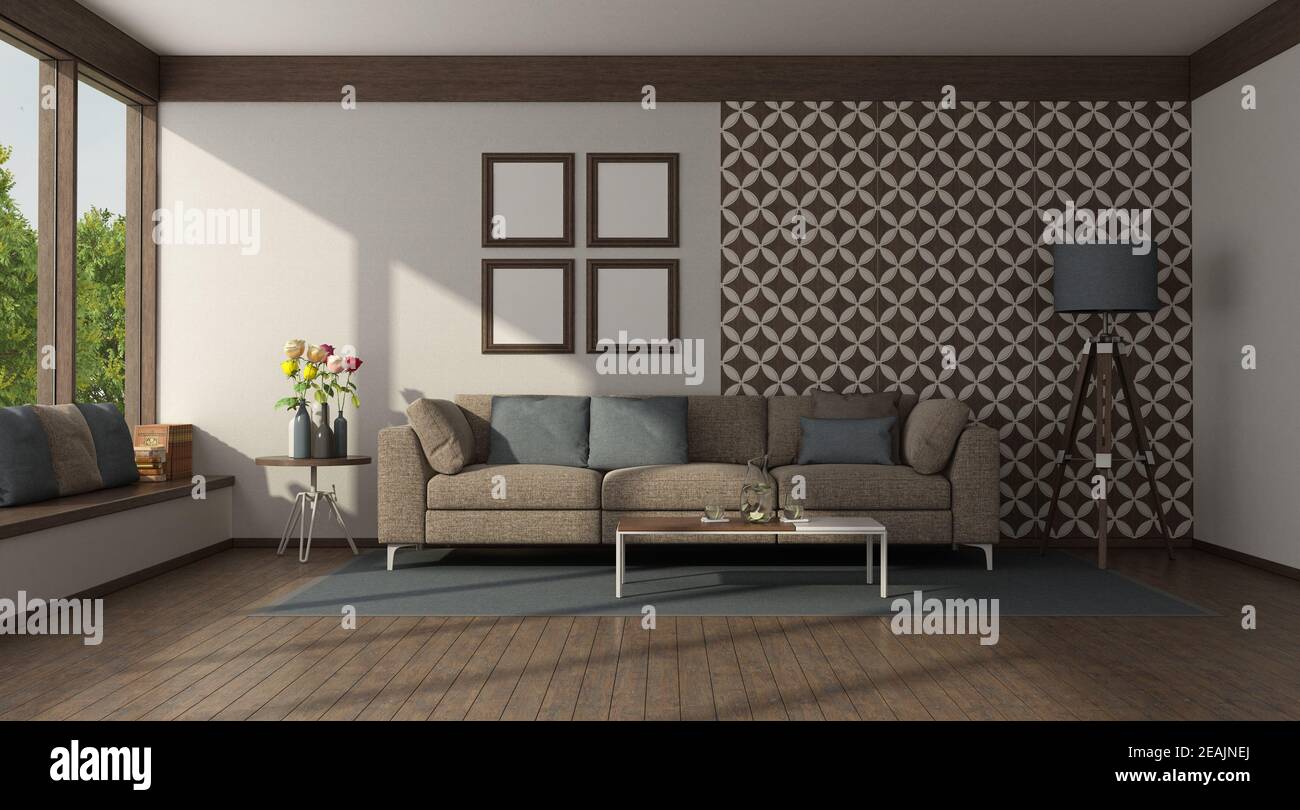 Modern sofa sofa in front of a wall with tiles Stock Photo