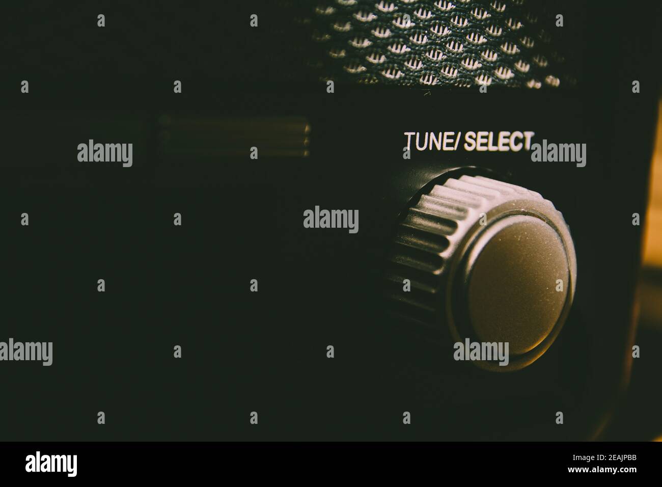 Tune Select button on a vintage and retro analogue radio. Stock Photo