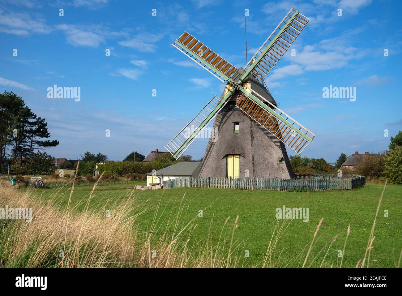 Windmill, Nebel, Amrum, Germany Stock Photo