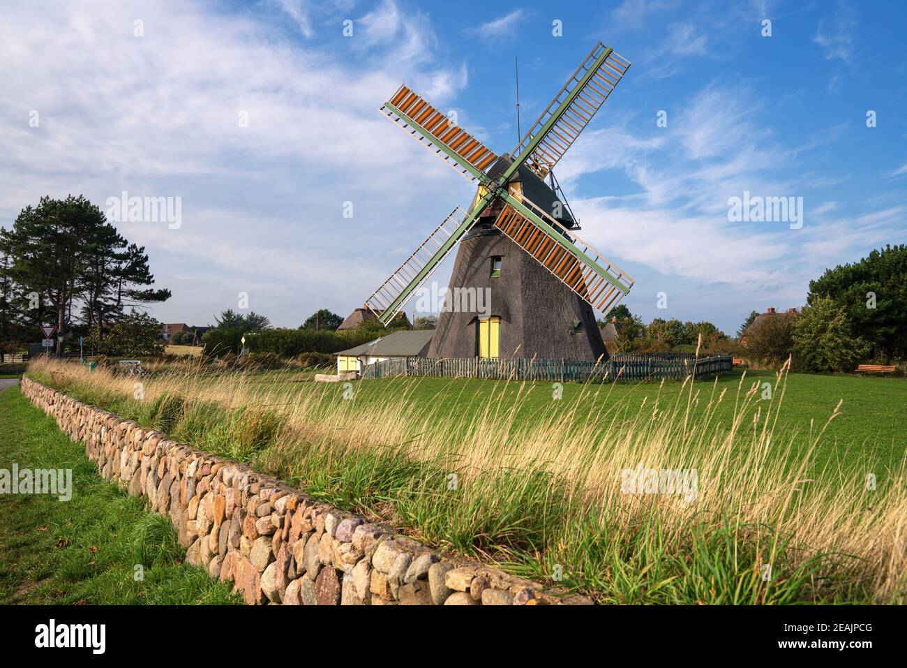 Windmill, Nebel, Amrum, Germany Stock Photo
