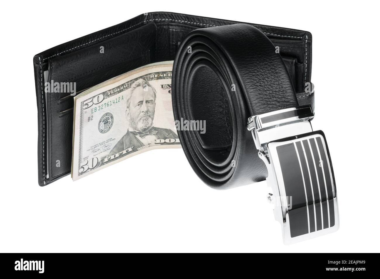 Men's belt, wallet with money Stock Photo