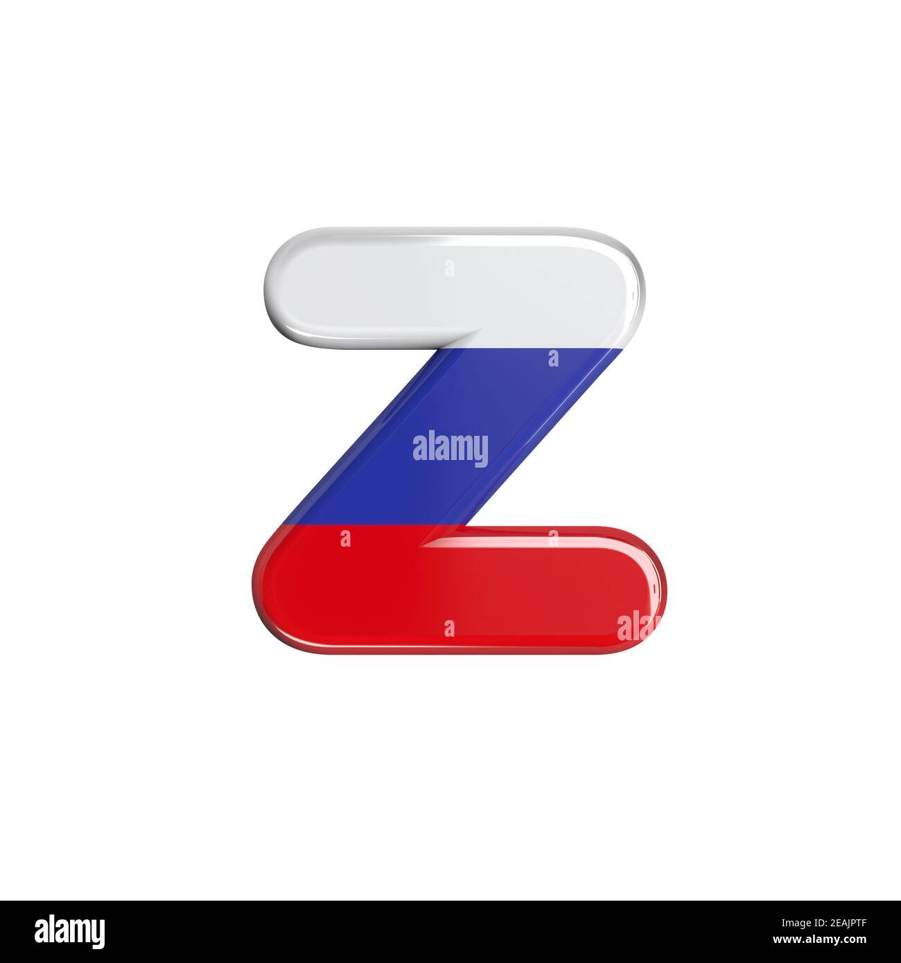 Russia letter Z - Lower-case 3d russian flag font - Suitable for Russia, communism or Moscow related subjects Stock Photo