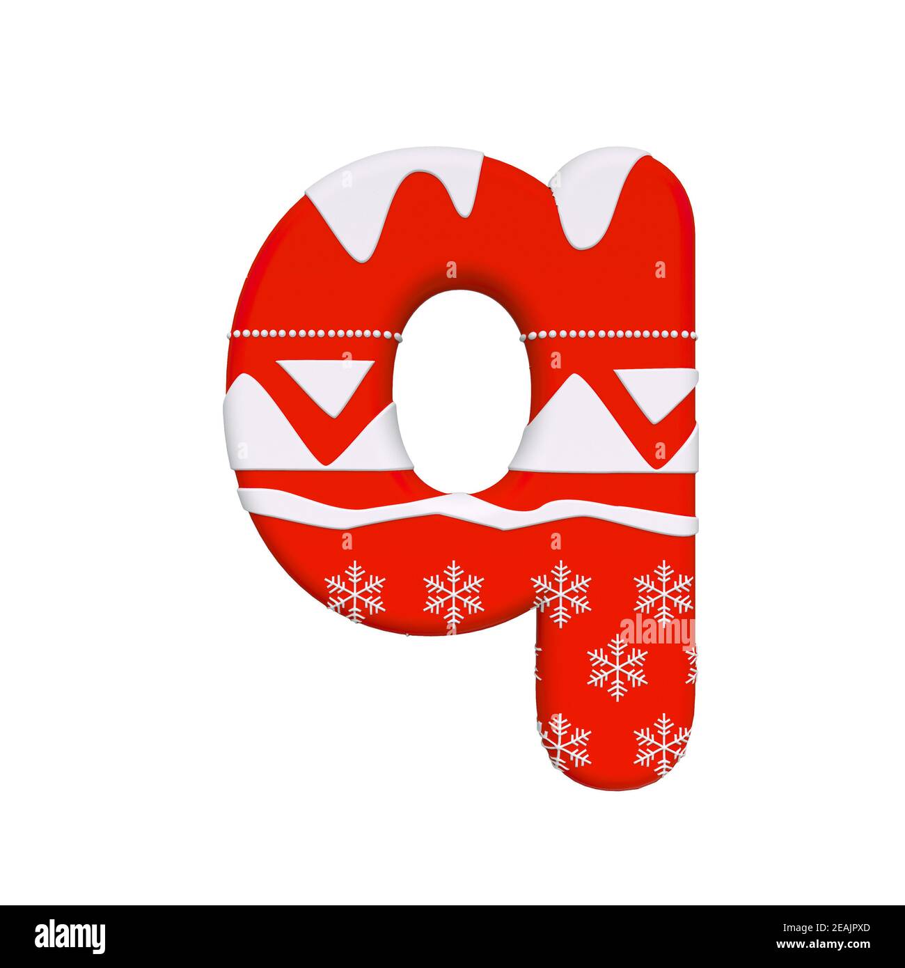 Christmas letter Q - Lower-case 3d Xmas font - Suitable for Celebration, Santa Claus or Winter related subjects Stock Photo