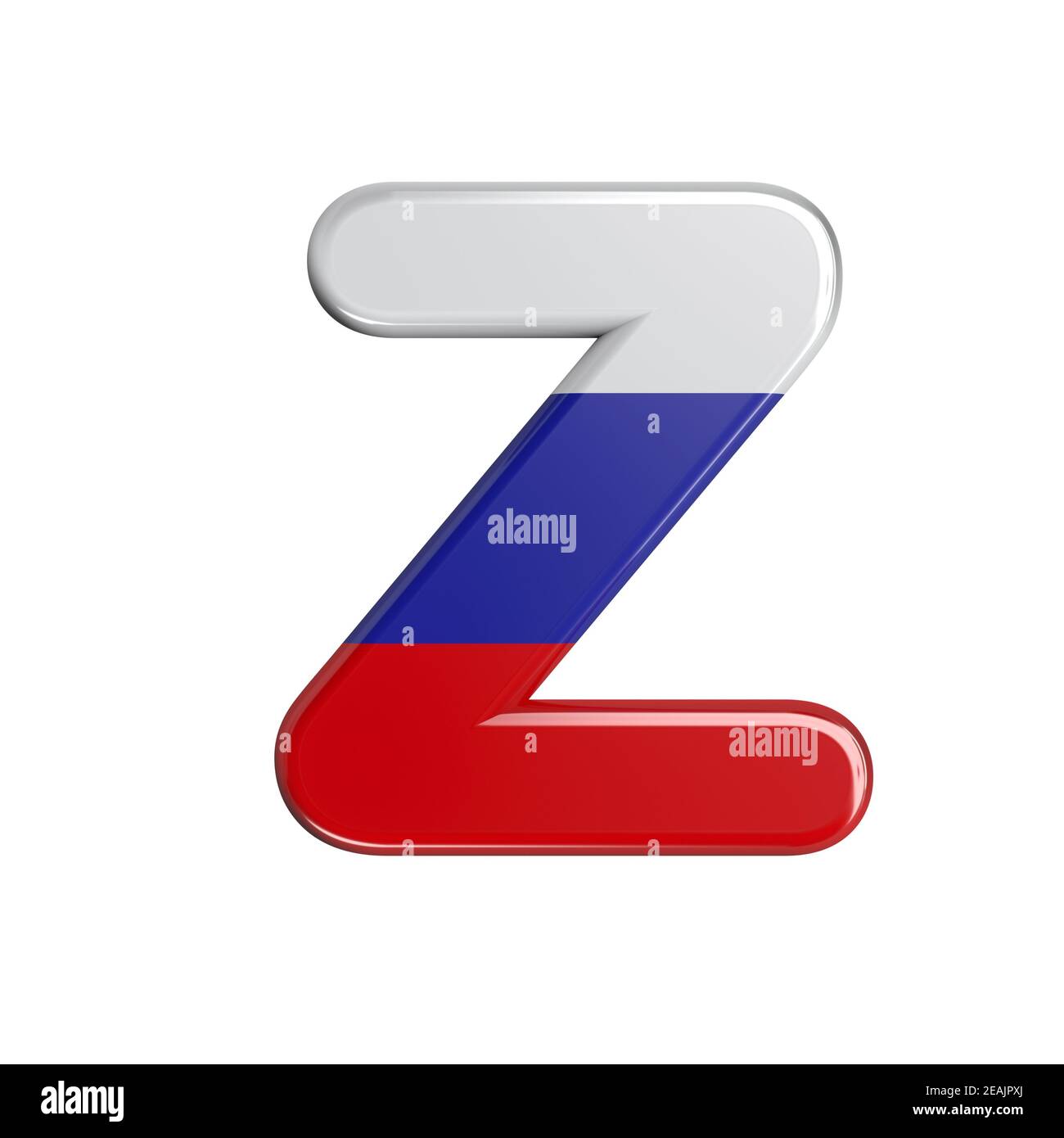 Russia letter Z - Upper-case 3d russian flag font - suitable for Russia, communism or Moscow related subjects Stock Photo