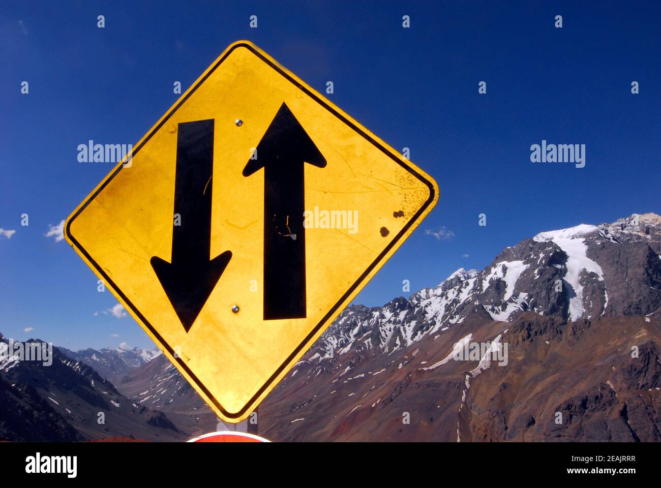 contraflow lane traffic sign or road sign Stock Photo