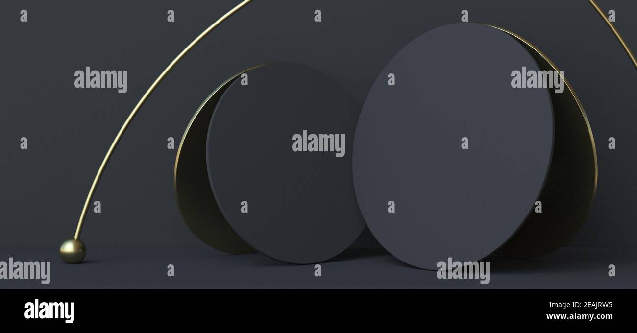 Abstract background black circles with golden arc 3D Stock Photo