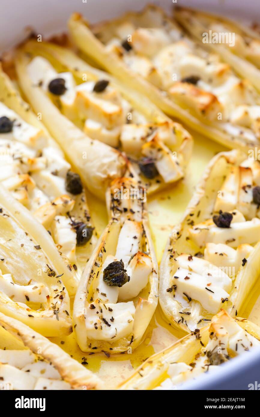 baked white peppers with Feta cheese Stock Photo