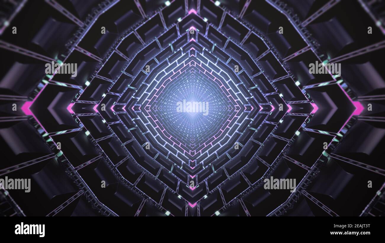 Dark tunnel with neon lights 3d illustration Stock Photo - Alamy