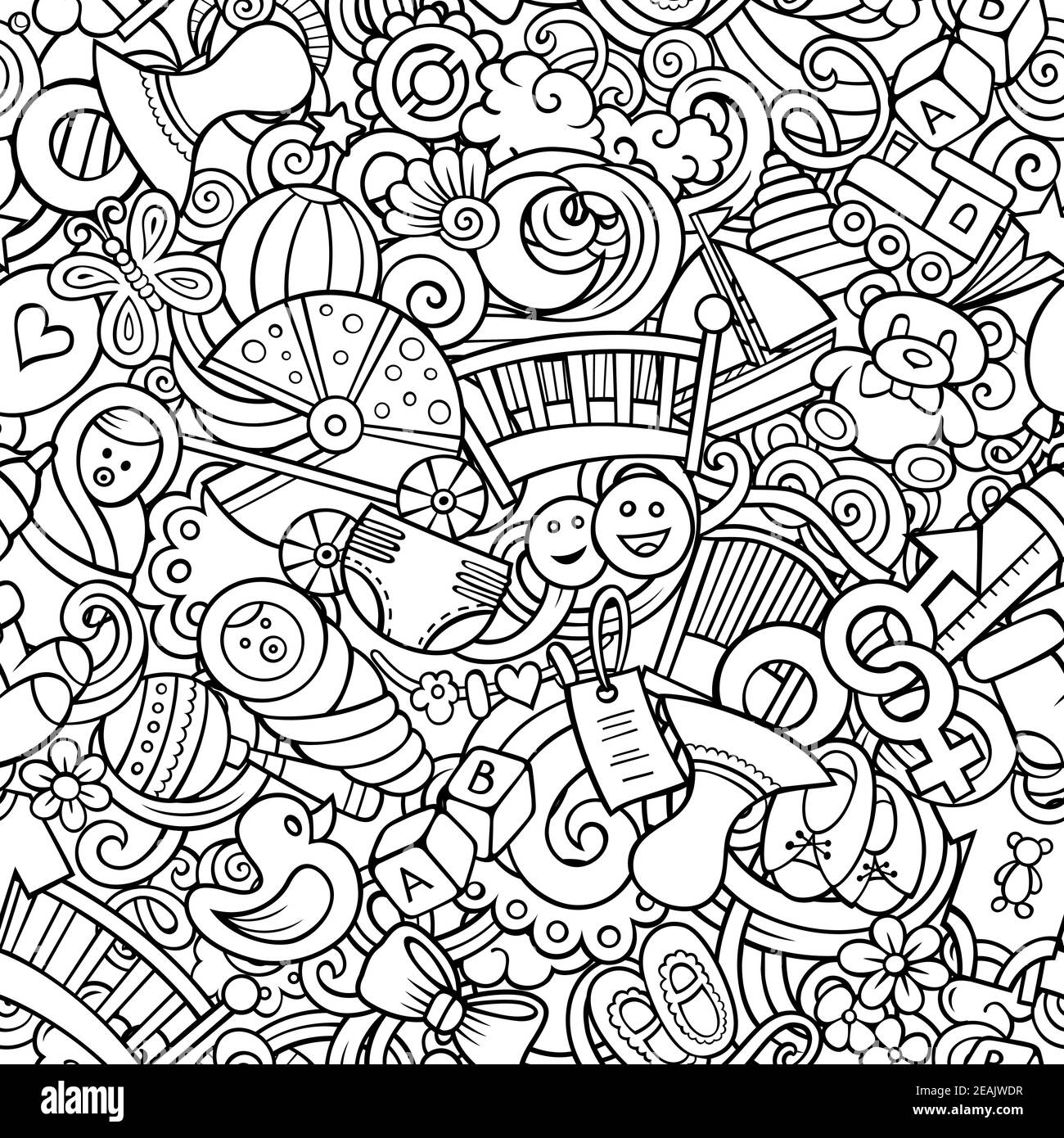Cartoon cute doodles hand drawn Baby seamless pattern Stock Vector ...