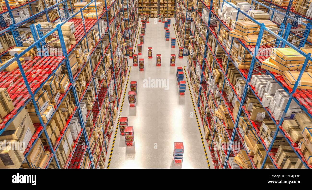 automated storage and shipping warehouse Stock Photo