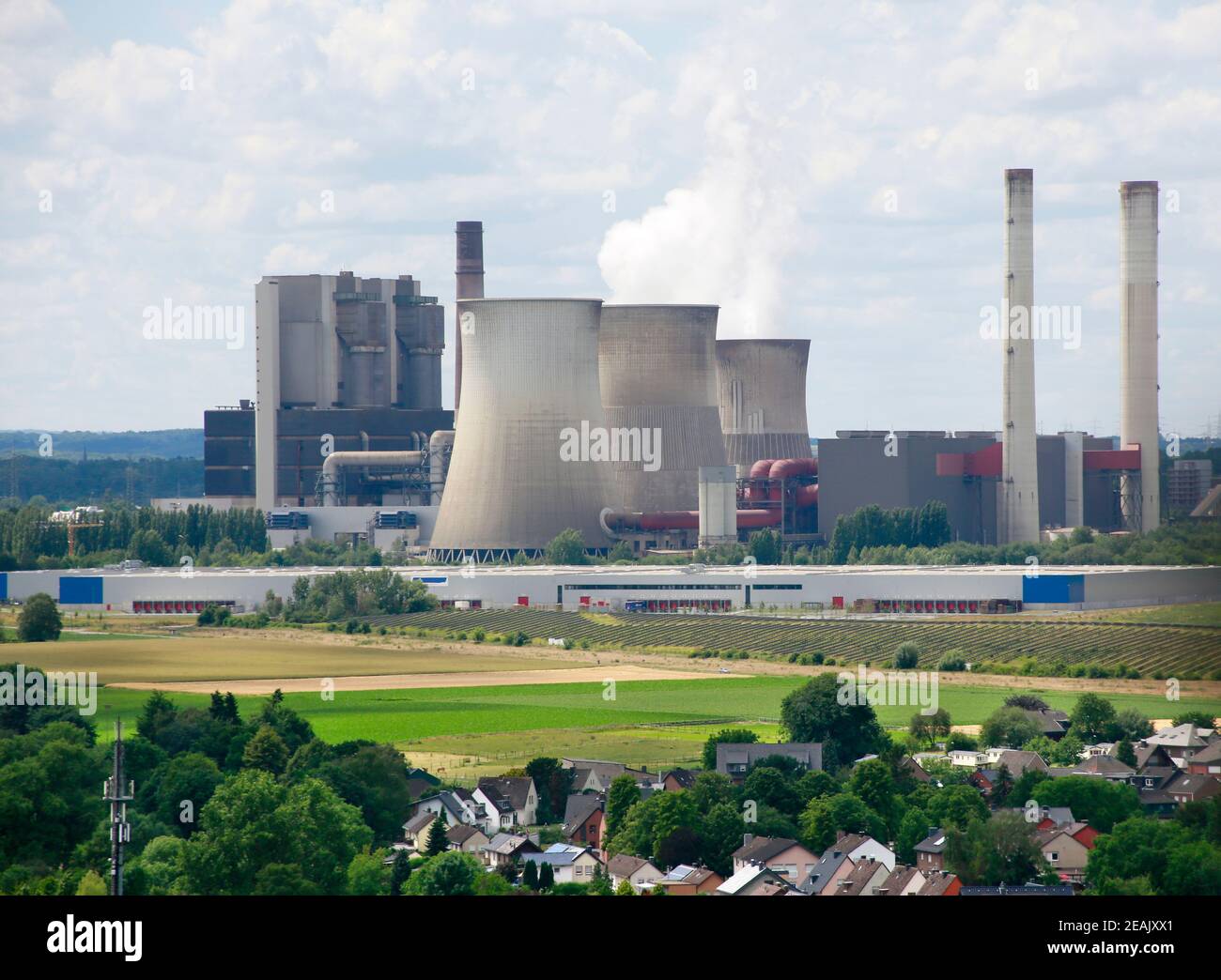 View of the Eschweiler lignite power station from the Indemann observation tower Stock Photo