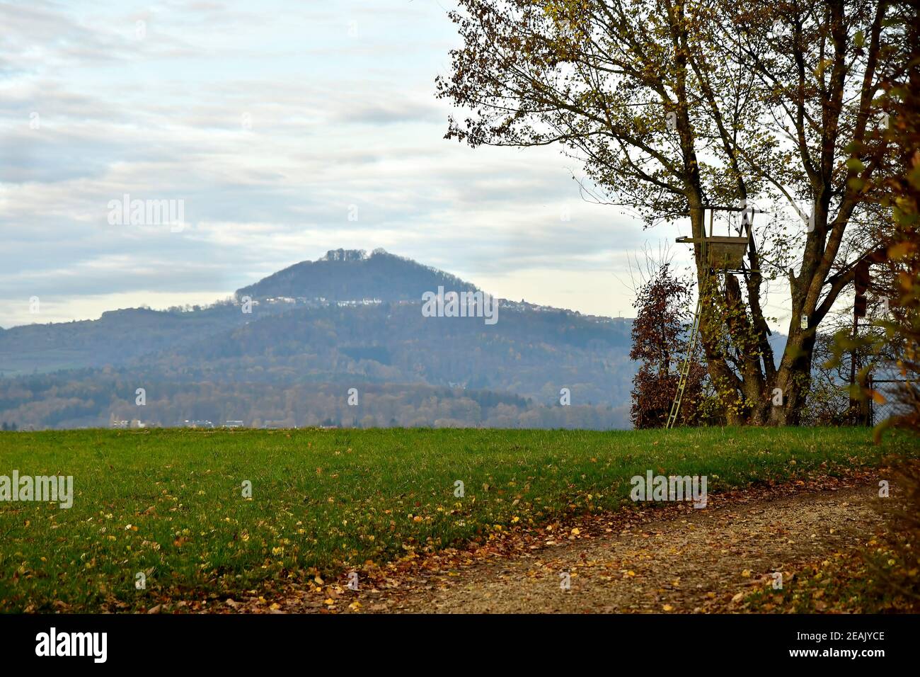 panoramic view to the hill Hohenstaufen with high seat in Germany Stock Photo