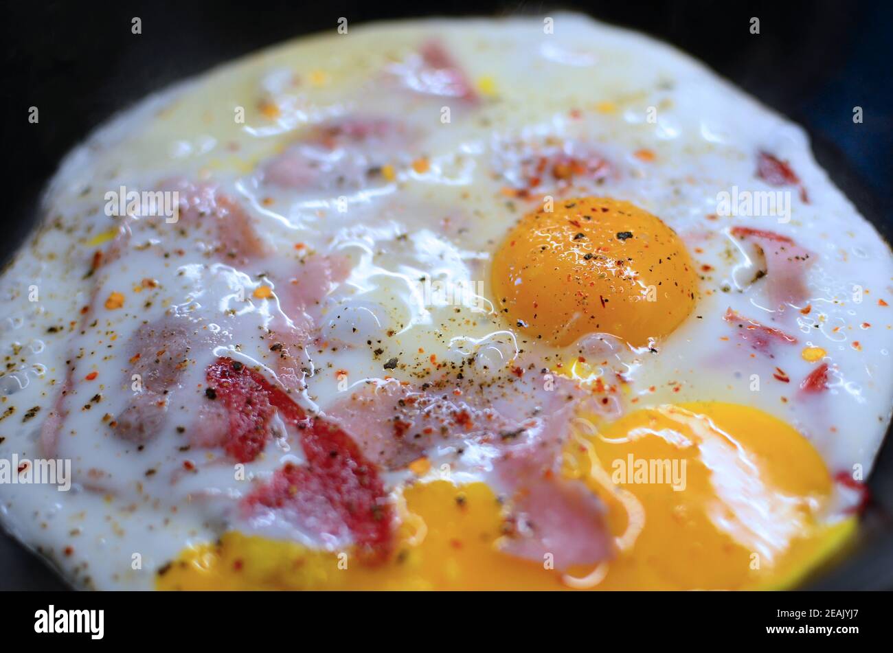 Ham and eggs closeup. Stock Photo