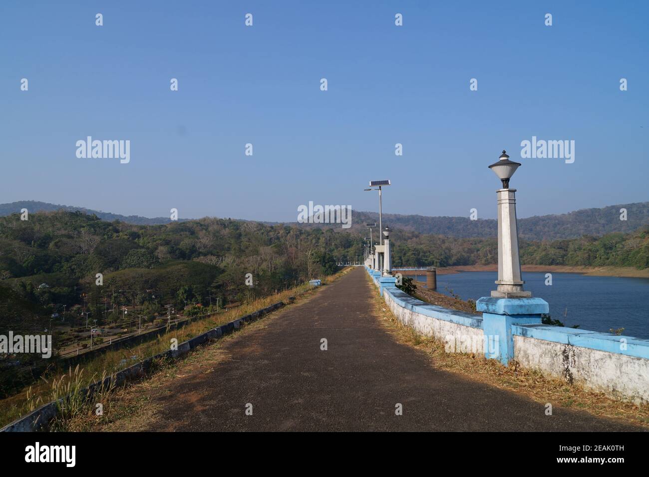 Embankment of vazhani dam, Thrissur, Kerala, India Stock Photo