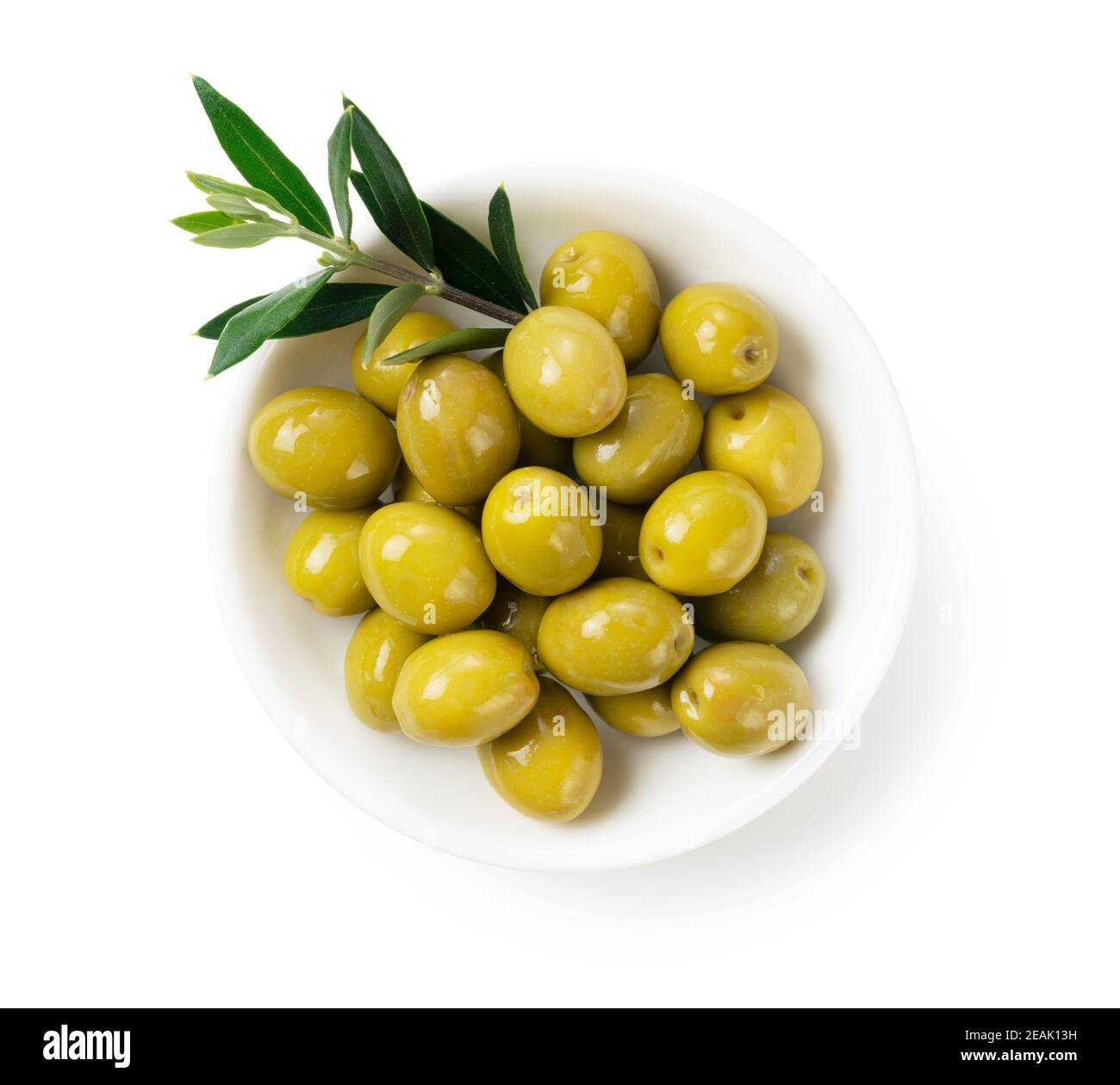 Salted olives placed on a white background Stock Photo
