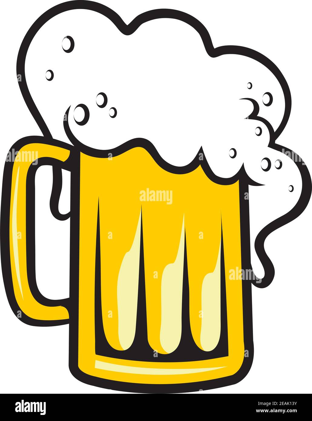 Tankard of golden lager, ale or beer with a frothy head overflowing the glass isolated on white Stock Vector