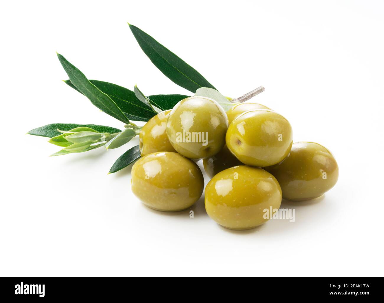 Salted olives placed on a white background Stock Photo