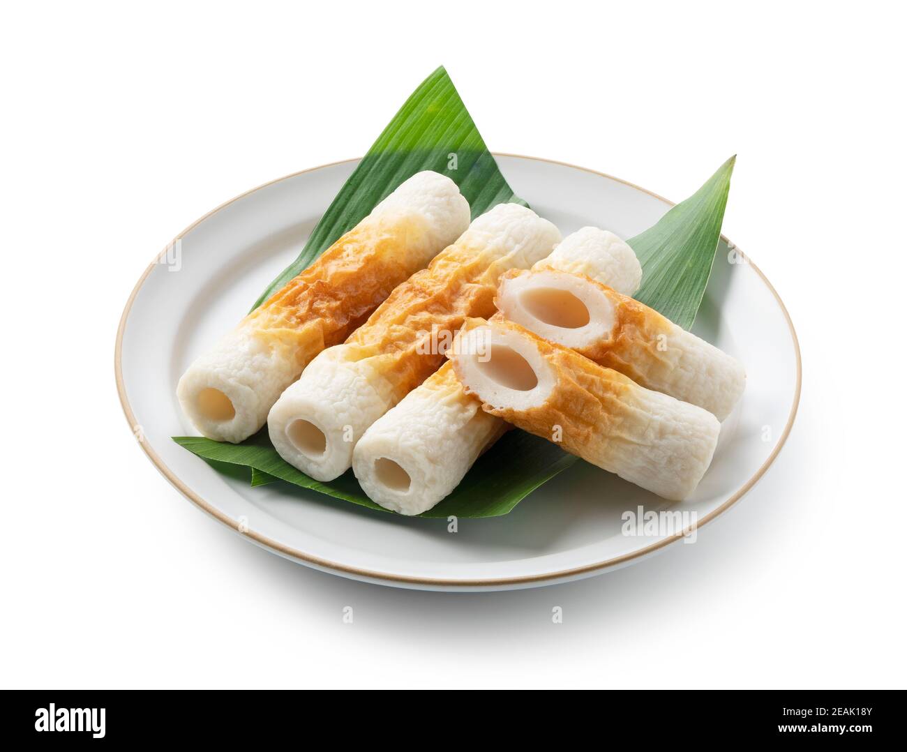 Japanese chikuwa placed on a white background Stock Photo Alamy