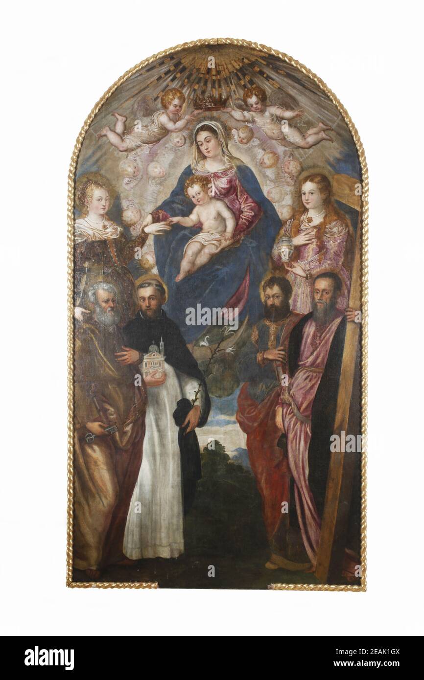 Jacopo Tintoretto: Madonna and Child, St. Catherine, St. Mary Magdalene, St. Peter, St. Dominic, St. Paul and St. Andrew Stock Photo