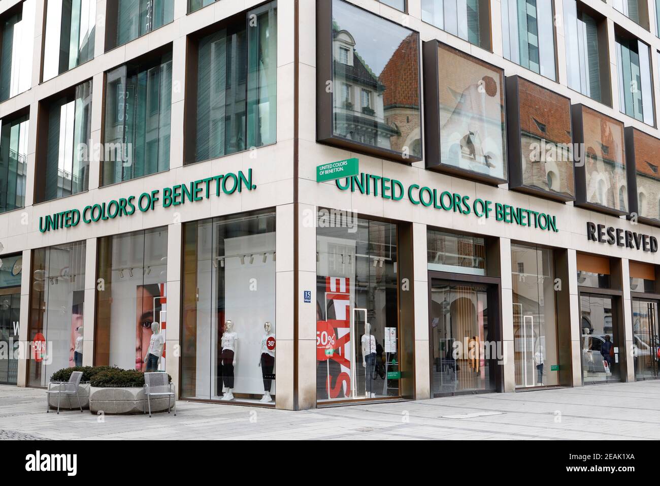 United Colors of Benetton' store is seen closed due to the coronavirus  disease (COVID-19) pandemic in Munich, Germany, February 5, 2021. Picture  taken February 5, 2021. REUTERS/Michaela Rehle Stock Photo - Alamy