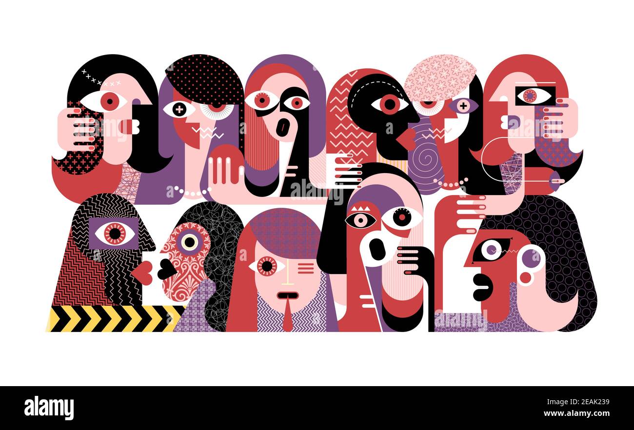 Large group of strange people modern abstract art vector illustration. Stock Vector