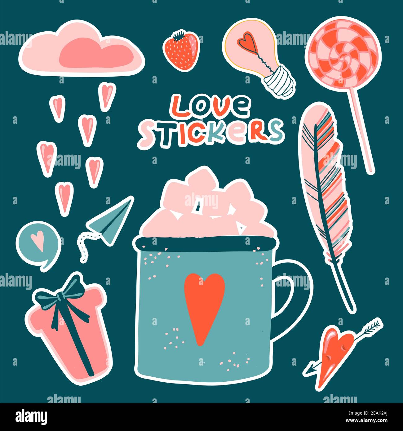 Love stickers. Signs, symbols, items and templates for planners, wedding invitations, notebooks, diaries, and Valentine's Day cards Stock Photo