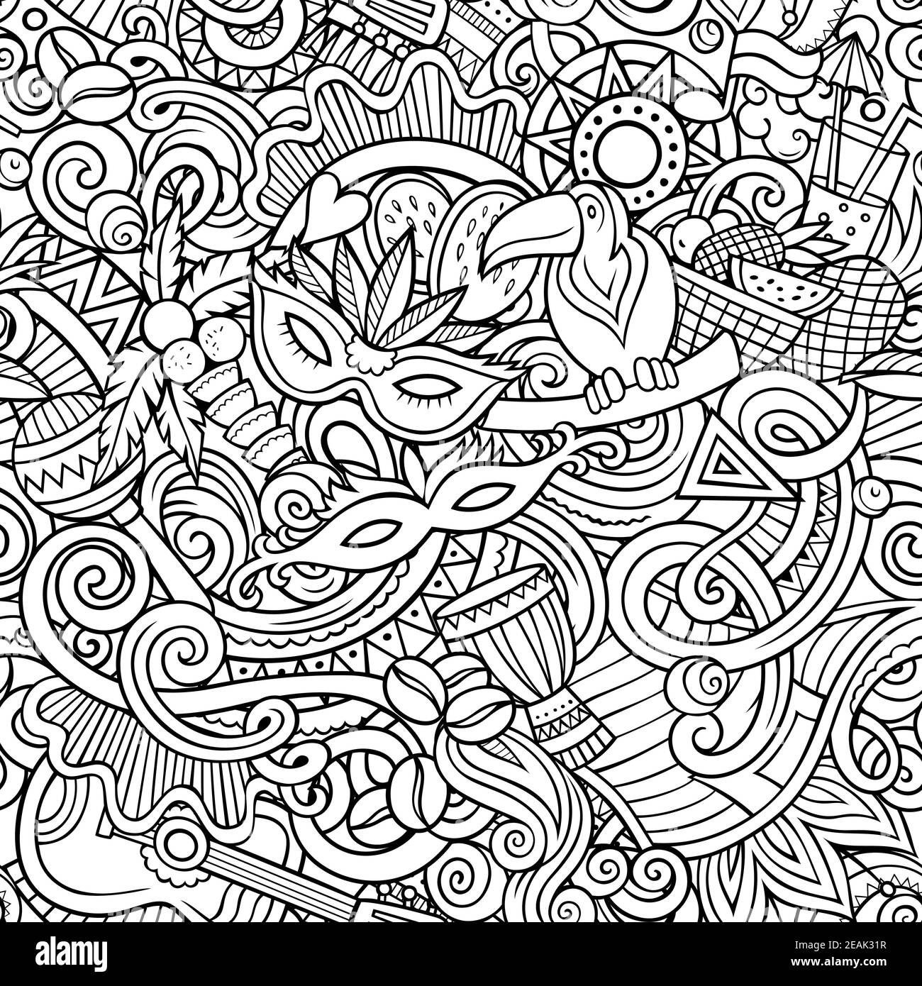 Cartoon doodles Brazil seamless pattern. Stock Vector