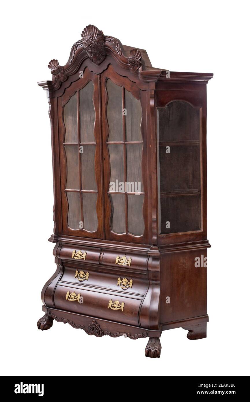 Antique glass-fronted display cabinet. The late 19th century. Stock Photo