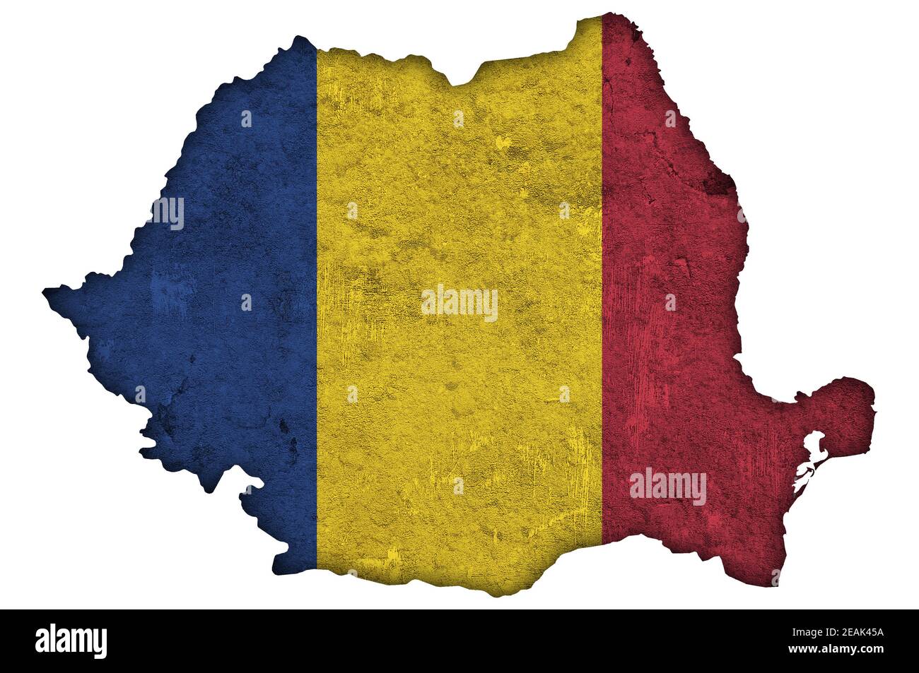 Map and flag of Romania on weathered concrete Stock Photo