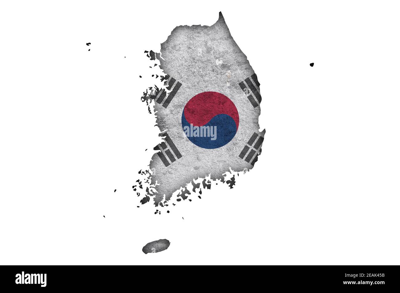 Map and flag of South Korea on weathered concrete Stock Photo