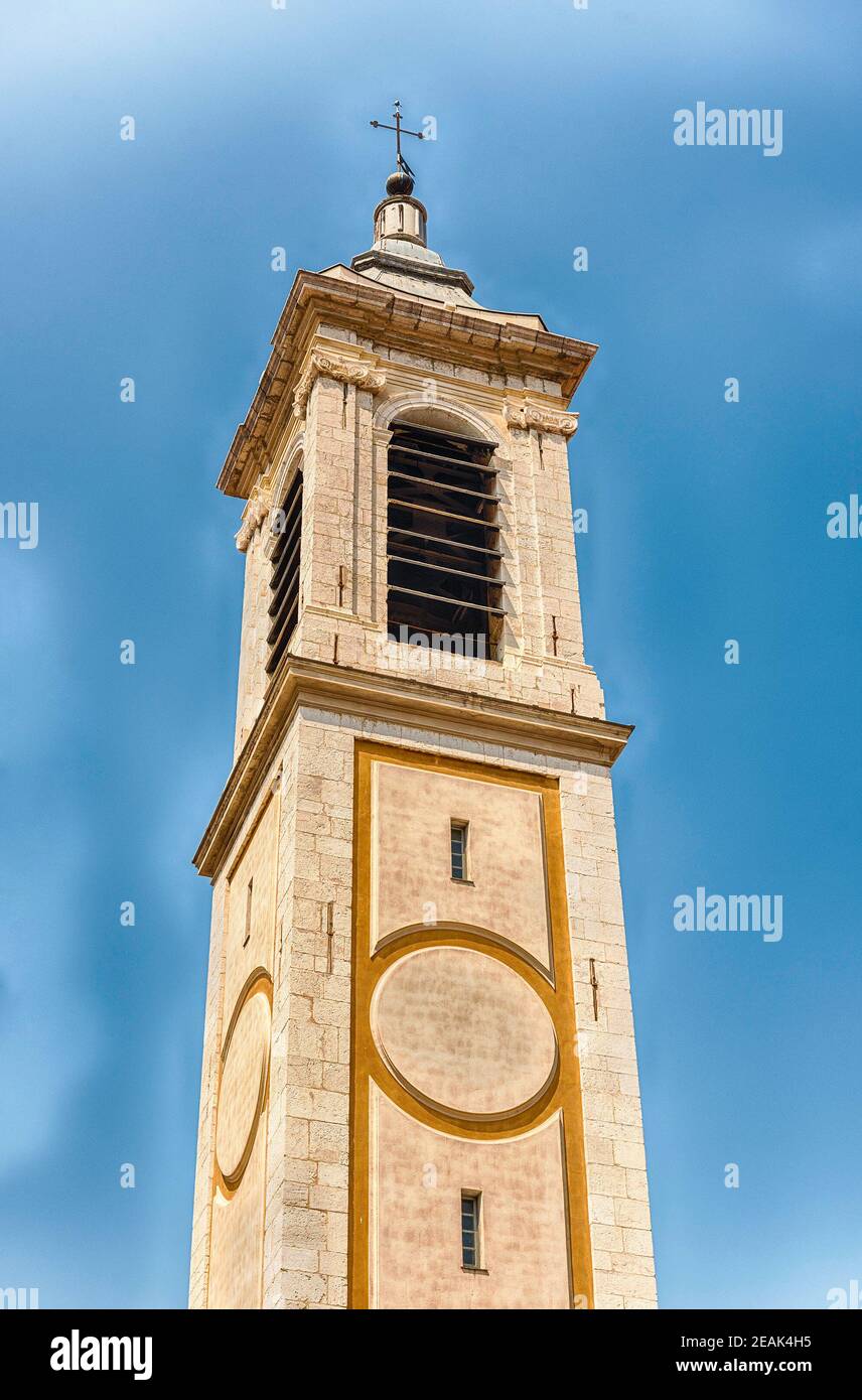 Belltower of the baroque Nice Cathedral, Cote d'Azur, France Stock Photo