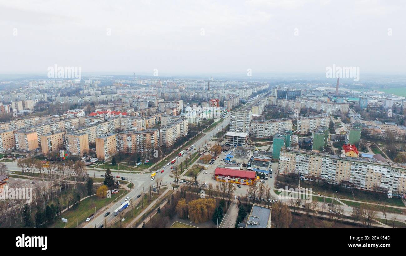 Aerial view of the city Ternopil in early spring. Ukraine Stock Photo