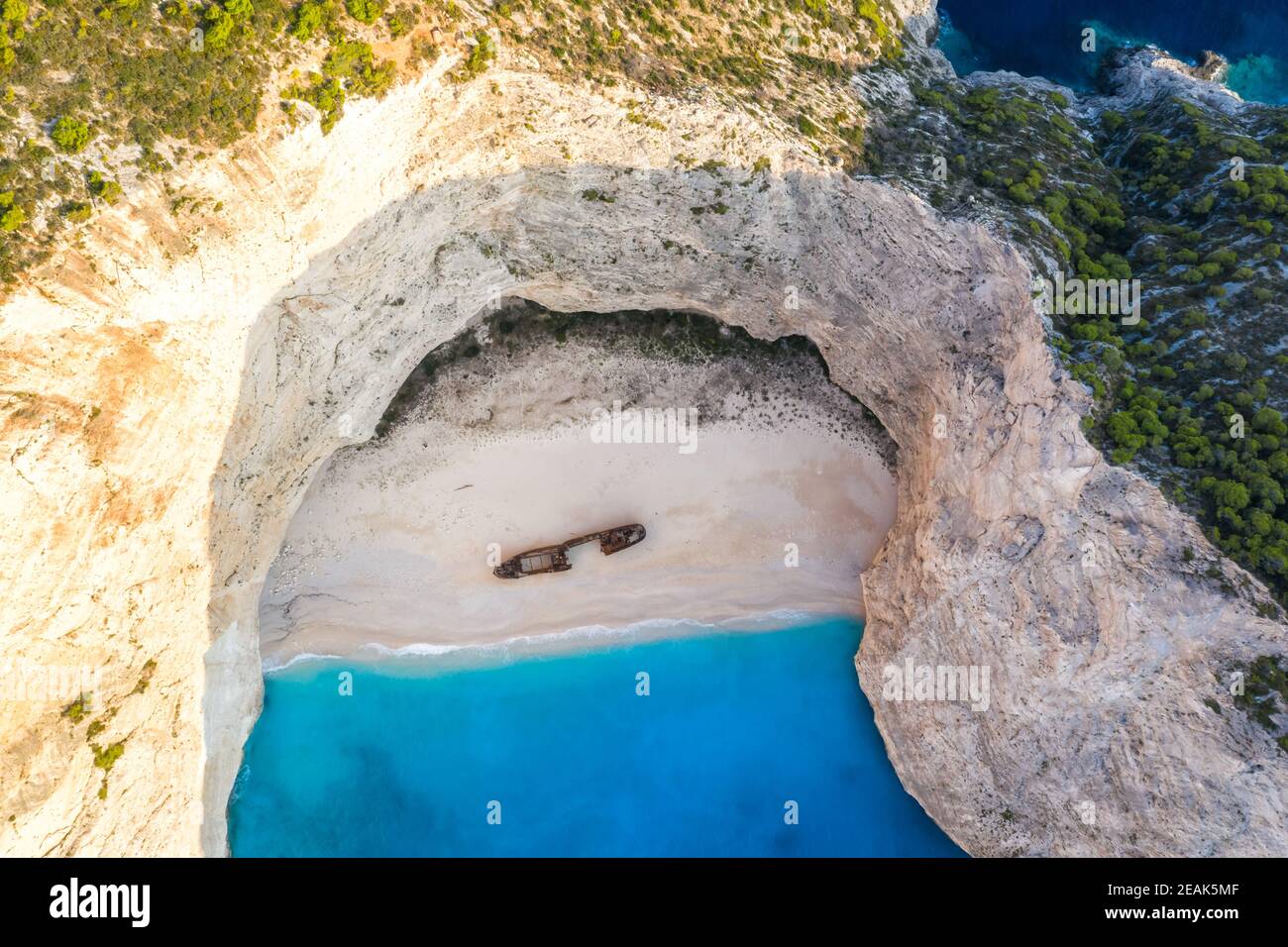 Zakynthos island Greece shipwreck Navagio beach aerial photo Stock Photo