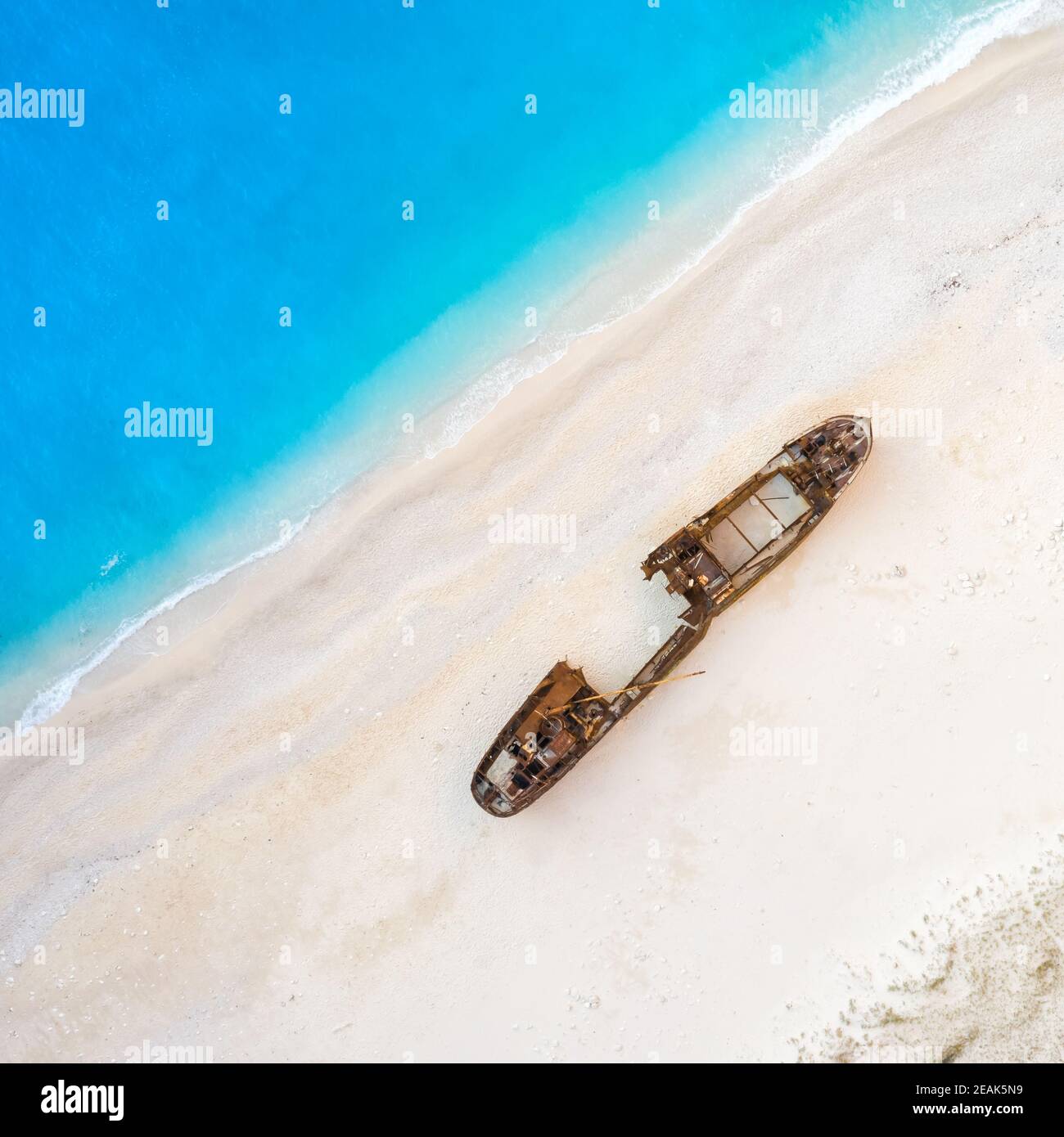 Zakynthos island Greece shipwreck Navagio beach travel vacation drone view aerial photo square Stock Photo