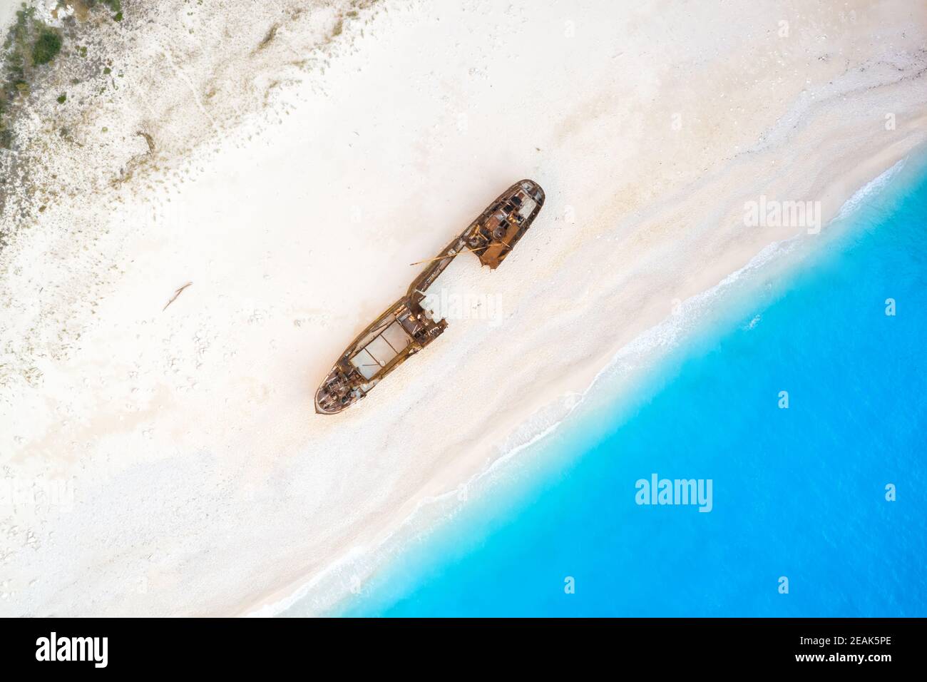 Zakynthos island Greece shipwreck Navagio beach travel vacation background drone view aerial photo Stock Photo