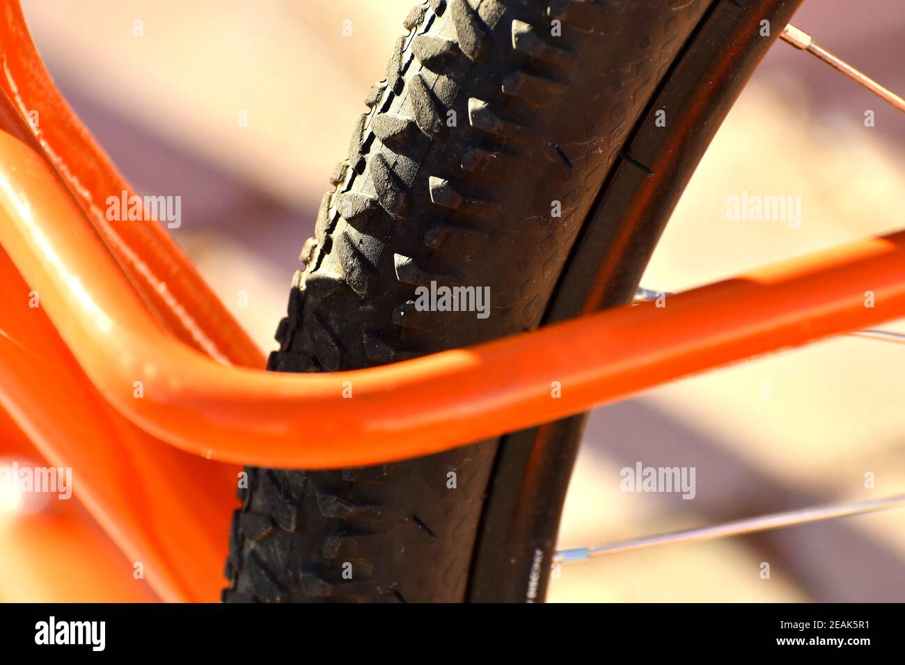 bicycle tyre in a bicycle stand Stock Photo