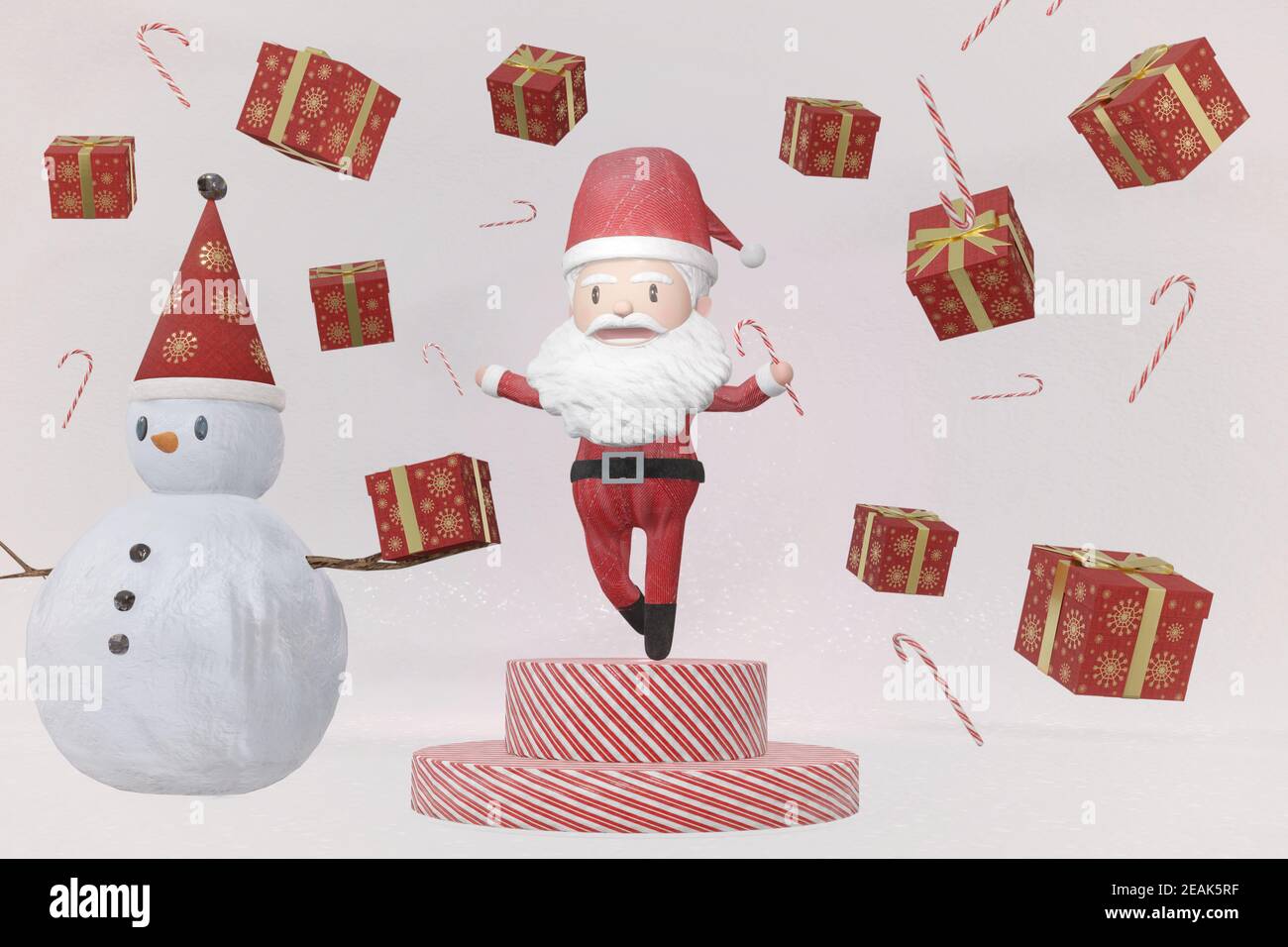3D Rendering , The dance of a cheerful Santa Claus and Snowman on ICE ...
