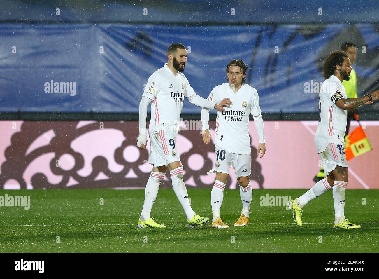 L-R) Karim Benzema, Luka Modric (Real), FEBRUARY 9, 2021 - Football /  Soccer : Benzema and Modric celebrate after Benzema's goal during Spanish  "La Liga Santander" match between Real Madrid CF 2-0